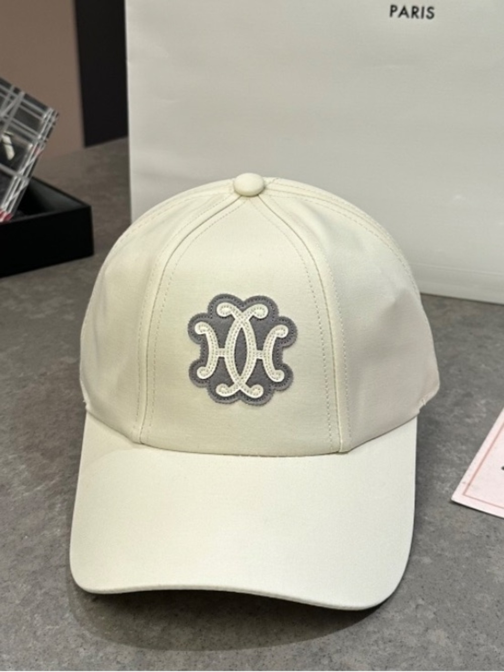 “H” Designer Winter White Embroidered Logo Baseball Hat Cap